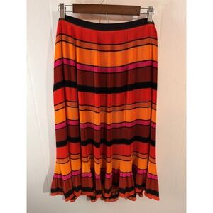 J. Crew Pleated Midi Skirt Orange Pink Black Stripe Midi Skirt Size 6 - Boho
